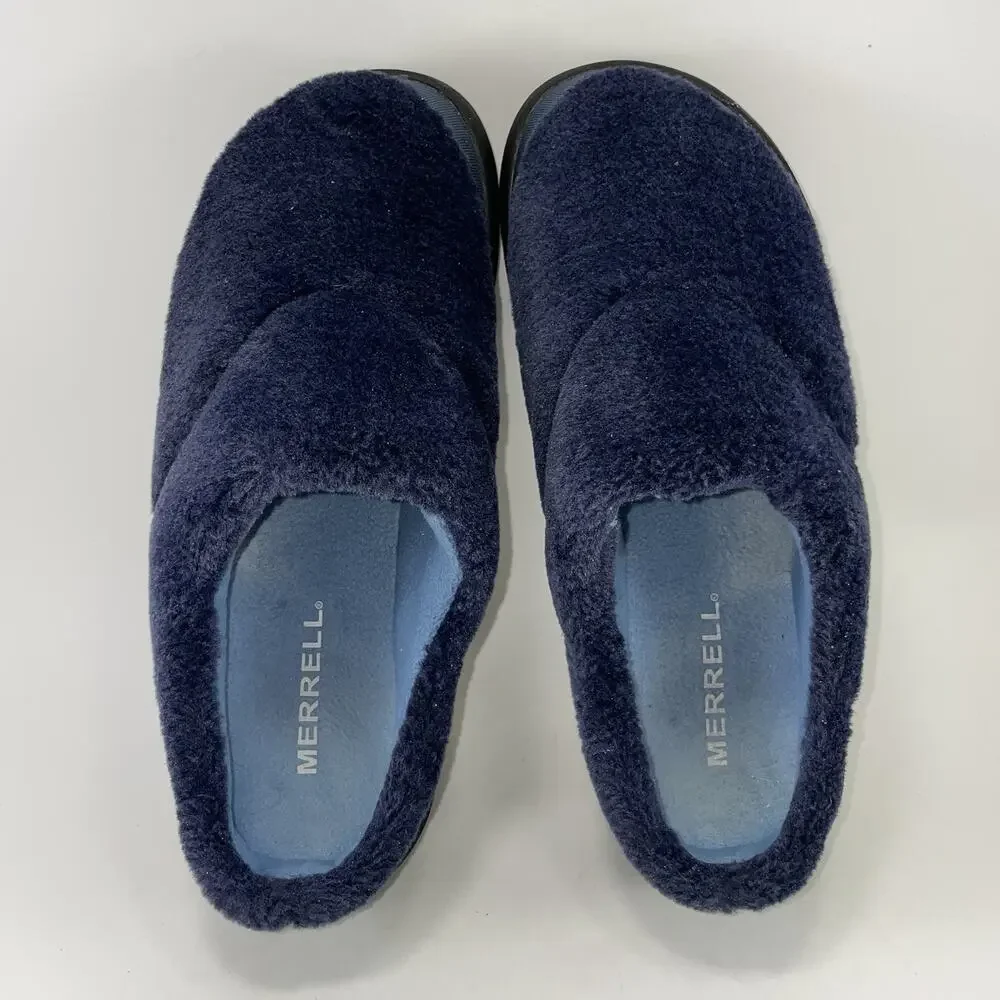 Merrell Hut Moc 2 Slide Cozy Mens Size 9 Sea Fleece Slip On Slippers Comfort